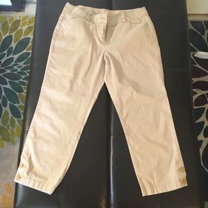 Ann Taylor Loft capri/ original crop in tan with button cuff embellishment